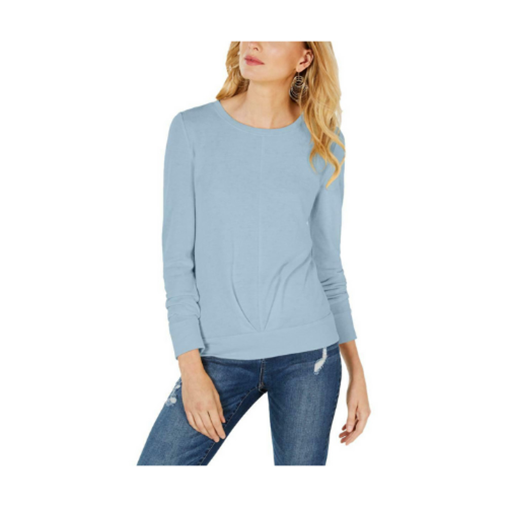 INC Womens Pleated Front Pullover Top Shirt Solid Long Sleeve Blue Plus Size 1X